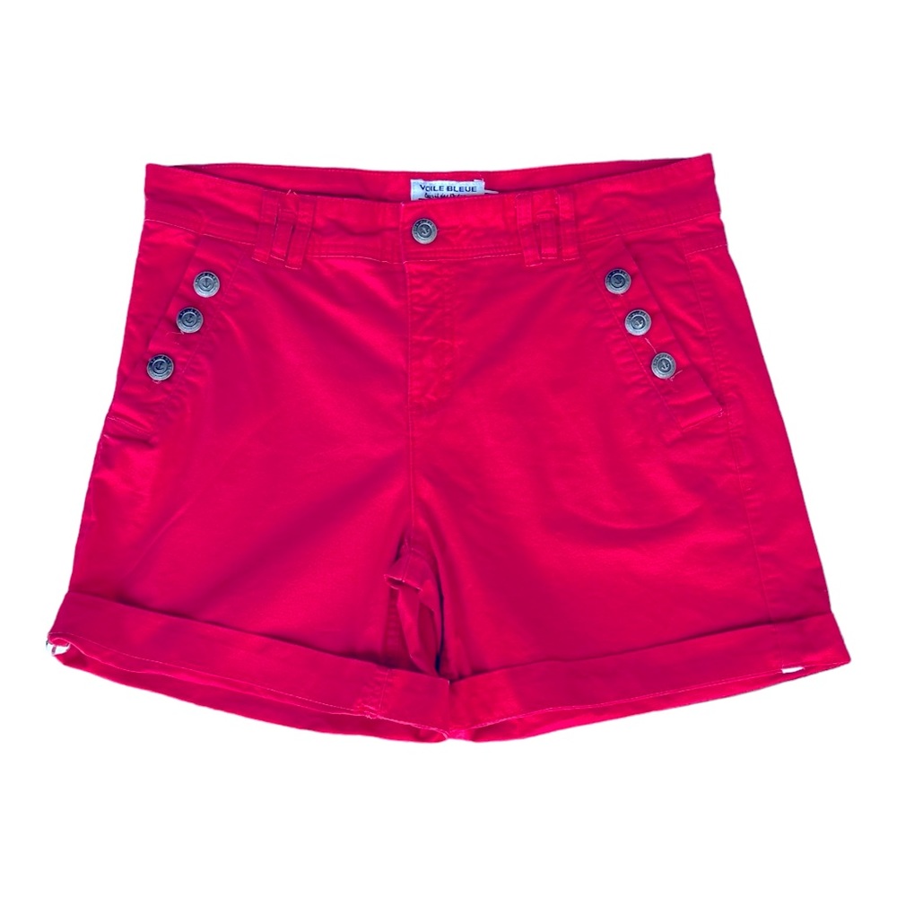 Denim Shorts Voile Bleue The Roll‎ Up  Stretch Jean Button Red Size 38
